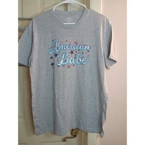 Americana American Babe Graphic Tee - Light Gray with Blue & Red Stars